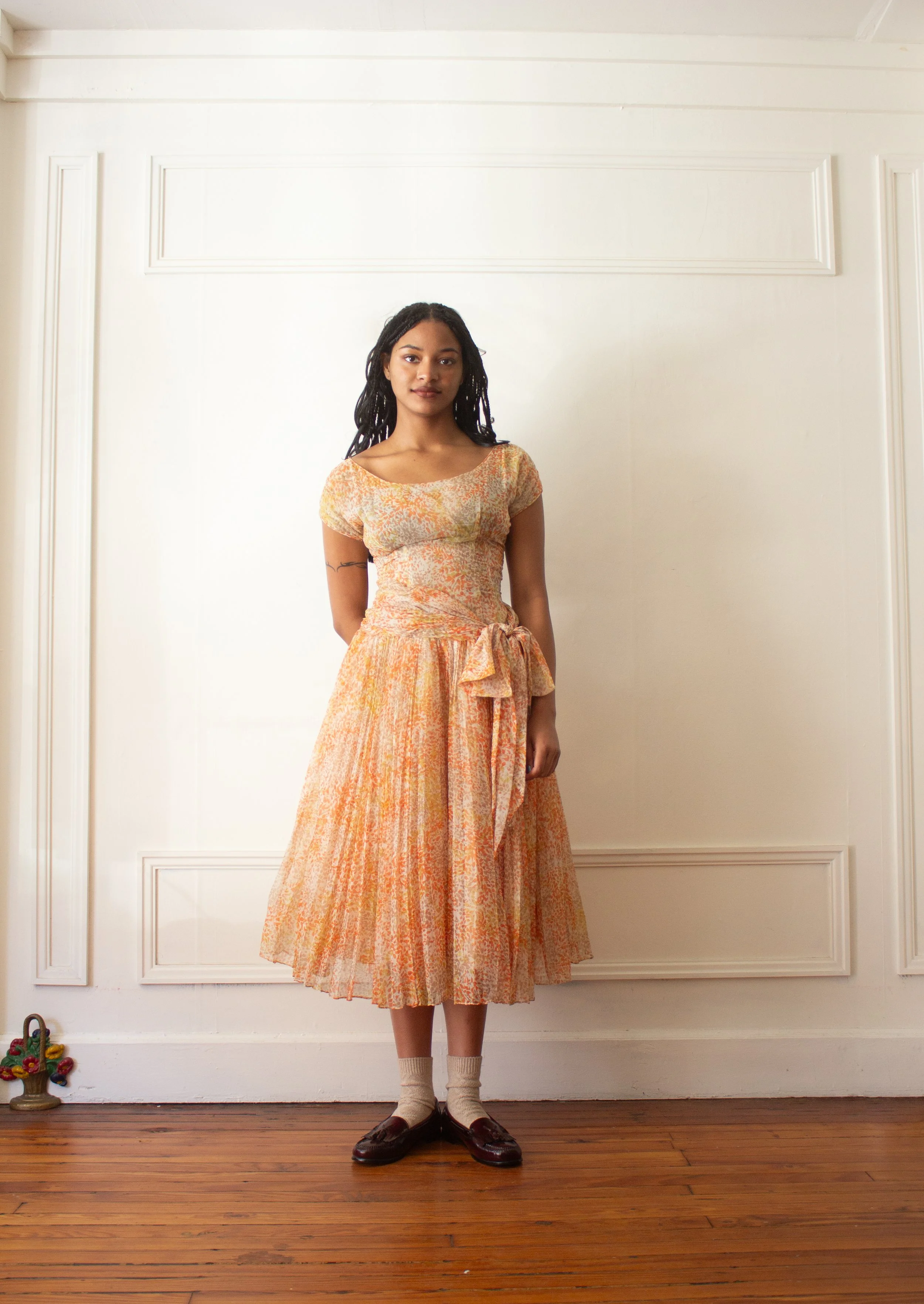 Autumn Floral Chiffon Dress